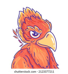 Phoenix bird portrait, vector hand drawn illustration