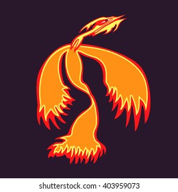 Phoenix bird rising from the ashes. Flaming Magic Fairy Bird. Phoenix bird vector template. Phoenix az. Flying Phoenix logo, rebirth symbol. Luxury creative Logotype icon, tattoo. Vector illustration