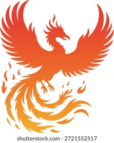 Pájaro de Phoenix que se eleva de las llamas silueta estilizada aislada en el fondo blanco
