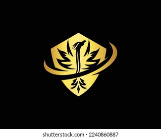 Phoenix Bird With Shield Symbol Logo Design Simple Modern Vector Template Icon.