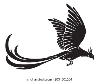 Phoenix Bird Side View Silhouette, Fantasy Illustration