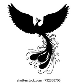 Phoenix bird silhouette ancient mythology fantasy. Vector illustration.