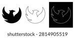 Phoenix Bird Silhouette Logo Vector Set with Outline, Monochrome and Inverted Design