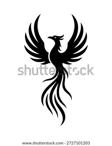 Phoenix bird silhouette. Rising firebird logo icon symbol design. Elegant tattoo style. Isolated on white background.