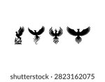 Phoenix Bird Silhouette Set Minimal Black Mythical Creature Icons