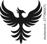 Phoenix Bird Silhouette Vector, Mythical Rising Eagle Emblem Icon, Black Tribal Symbol Isolated on White Background