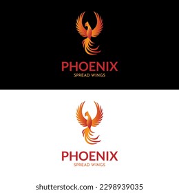 Ave Phoenix extiende las alas en el diseño del logotipo de color de gradiente
