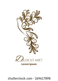 Phoenix Bird in style with vintage elements.Logo, icon, emblem, template