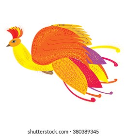 The Phoenix bird as a symbol of rebirth, vector illustration, the Firebird from Russian fairy tales