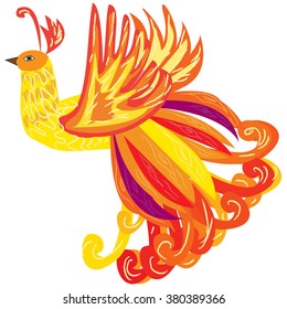 The Phoenix bird as a symbol of rebirth, vector illustration, the Firebird from Russian fairy tales