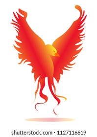 Phoenix Bird Vibrant Flame. Modern flat cartoons vector illustration icons. Isolated on white. Fantastic mythological animal,creature. Phoenix Fire bird. Firebird is Russian fairy tales.Fire Phoenix