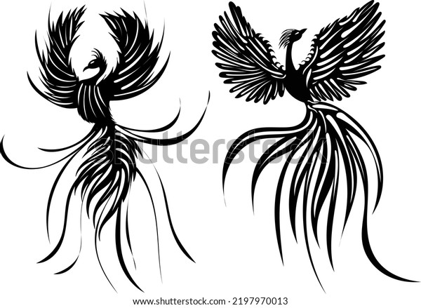 Phoenix Bird Watercolor Set Black Silhouette Stock Vector (royalty Free 