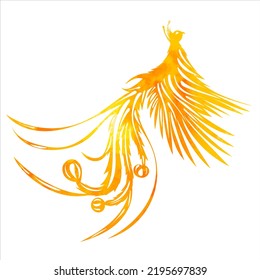 phoenix bird watercolor silhouette isolated, vector