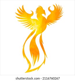 phoenix bird watercolor silhouette ,on white background, vector