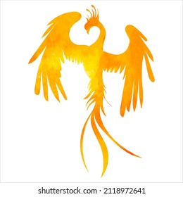 phoenix bird watercolor silhouette ,on white background, vector