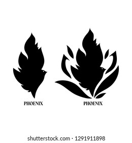 Phoenix bird wings black logo sign icon symbol of fire Creative cartoon design tattoo Modern children's style Fashion print clothes apparel greeting invitation card banner poster badge flyer cover