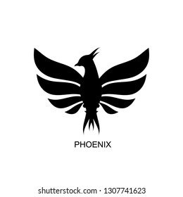 Phoenix bird wings black logo sign icon symbol of fire Creative cartoon design tattoo Modern children's style Fashion print clothes apparel greeting invitation card banner poster badge flyer cover
