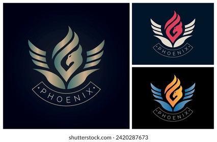 phoenix bird wings fire logo design template for brand or company and other