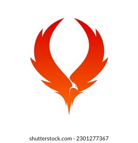 Icono de las alas de pájaro Phoenix o ave de fuego en silueta de llama de fuego, símbolo de la compañía vector. Ave Fénix, halcón, halcón o águila volando sobre alas de fuego esparcidas, signo de la marca de estudio, belleza o moda