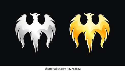 Phoenix bird wings silver and gold (vector)