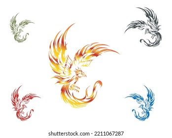 Phoenix birds. colorful phoenix with hand drawing style. printable files and perfect for tattoo.