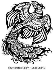 phoenix black and white illustration