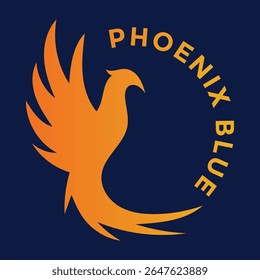 Phoenix Blue Logo Displaying a Fiery Bird with Bold Typography Circling it Dynamically Embodying Rebirth and Strength