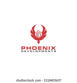 phoenix and building vector logo graphic abstract, logo design inspiration
