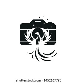 phoenix and camera, black and white logo for the photographer