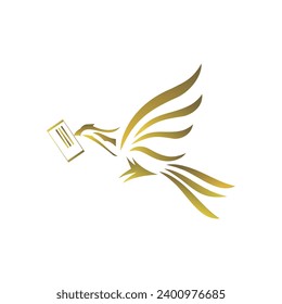 a phoenix carrying a letter, a golden phoenix