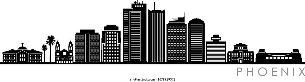 Phoenix City Arizona Skyline Silhouette Cityscape Vector