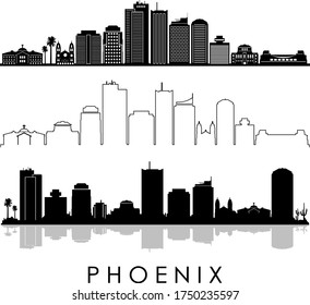 PHOENIX City Arizona Skyline Silhouette Cityscape Vector