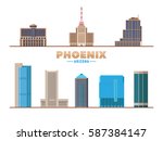 Phoenix City landmarks isolated object. Arizona USA. Vector illustration. Business travel and tourism concept with modern buildings. Image for presentation, banner, web site.