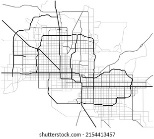 Phoenix city map (USA) - town streets on the plan. Monochrome line map of the  scheme of road. Urban environment, architectural background. Vector 