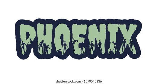Phoenix city name and zombie silhouettes on them. Halloween theme sticker