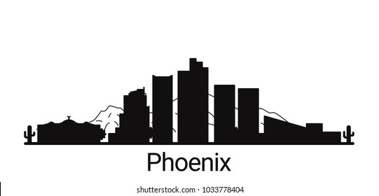 Phoenix city outline skyline. All Phoenix buildings - customizable objects, so you can simple change skyline composition. Minimal design.