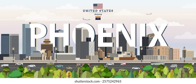 Phoenix city skyline colorful vector illustration. Travel poster