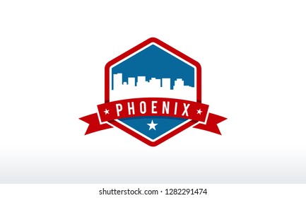 Phoenix City Skyline Logo badge vector illustration