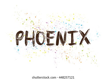 Phoenix City typography lettering design. Hand drawn brush calligraphy, text for greeting card, t-shirt, post card, poster. Isolated vector illustration.