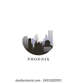 Phoenix cityscape, vector gradient badge, flat skyline logo, icon. USA, Arizona state city round emblem idea with landmarks and building silhouettes. Isolated abstract graphic