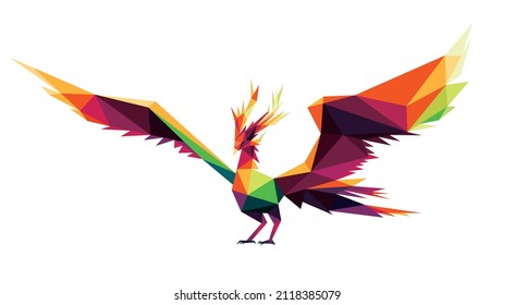 Phoenix in Colorful Polygonal Low Poly. Colorful Abstract Illustration of beautiful Bird Phoenix. Phoenix colorful logo