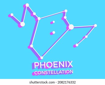 Phoenix constellation 3d symbol. Constellation icon in isometric style on blue background. Cluster of stars and galaxies. Vector illustration