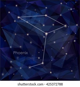 Phoenix constellation in night sky, background is a triangulation