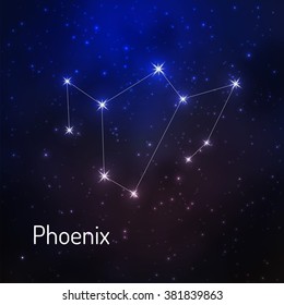Phoenix constellation in the night starry sky. Vector illustration