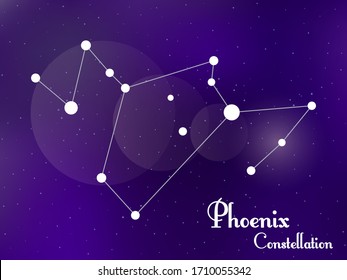 Phoenix constellation. Starry night sky. Cluster of stars, galaxy. Deep space. Vector illustration