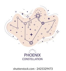 Phoenix constellation of stars on a white background. Mystical esoteric celestial boho design for fabric design, tarot, astrology, wrapping paper. Vector illustration.