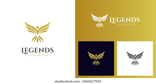 Phoenix creative logo idea logo illustration design. golden Color Phoenix Bird with Spread Wing Logo Design