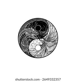Cópia arquivada em 15 de julho de 2013 "Phoenix Dragon In Yin Yang Vetor Tattoo Illustration" . Logotipo de vetor de pássaro dragão desenhado à mão altamente detalhado