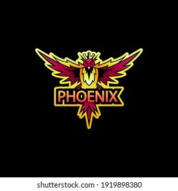 phoenix e sport logo template with fire 3d red and yellow color style