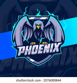 Phoenix Eagle Bird With Blue Fire Mascot Character Esport Design For Gamer Team And Sport Logo Design